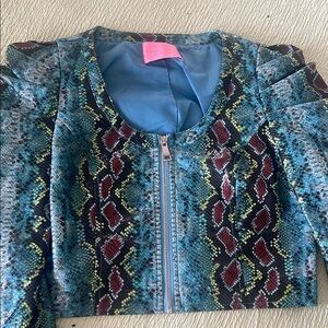 Elegant Blue and Green Blazer with snake print.